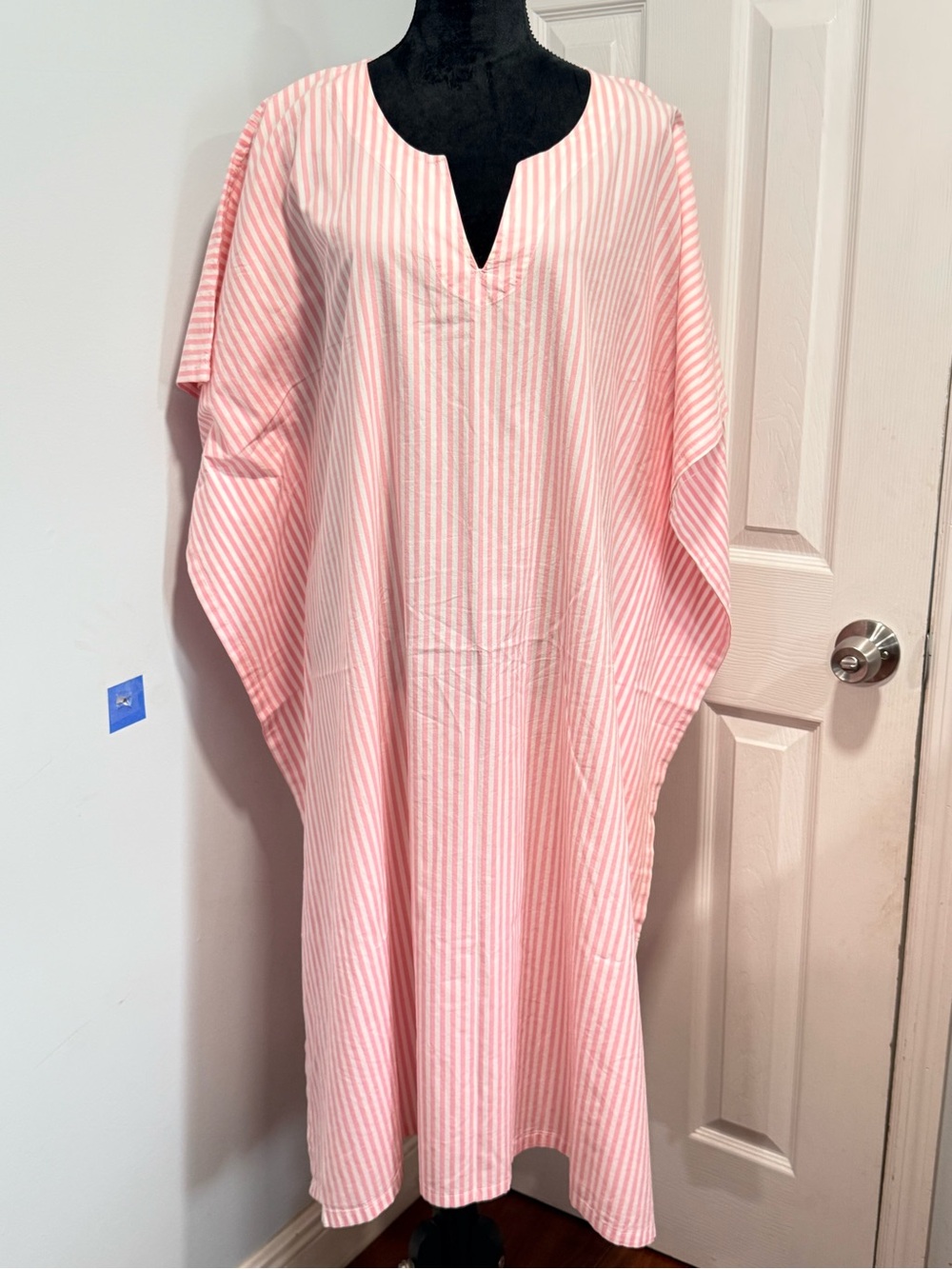Light Pink Striped Kaftan with Notch Neck